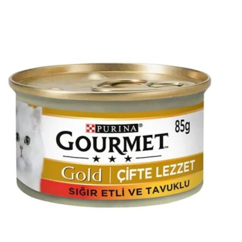 Gourmet Gold Çifte Lezzet Sığır Etli ve Tavuklu 85 gr 24'lü Yetişkin Konserve Kedi Maması